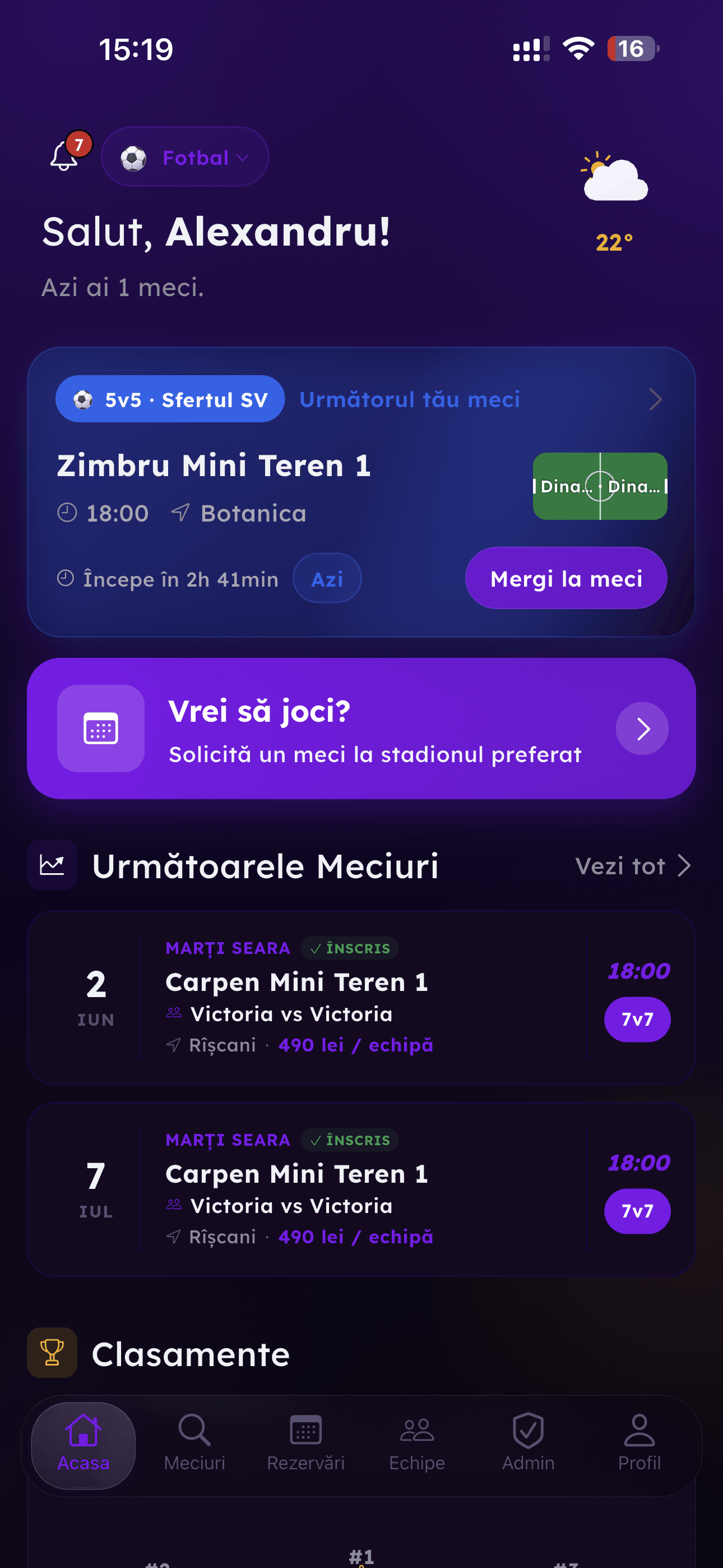 Главный экран приложения Sporta MD